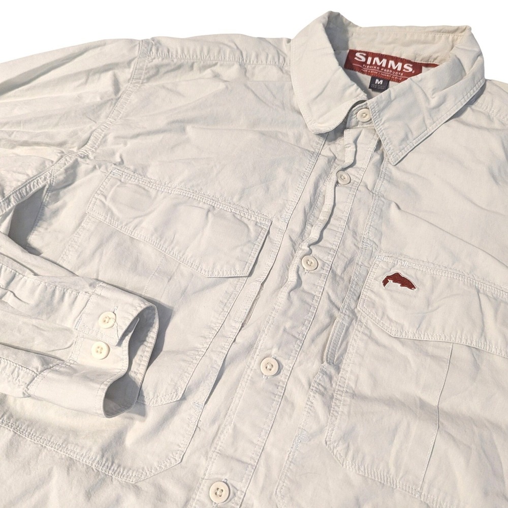 Simms Fishing Products Mens Medium Off-White Long Sleeve Vented Cotton Shirt